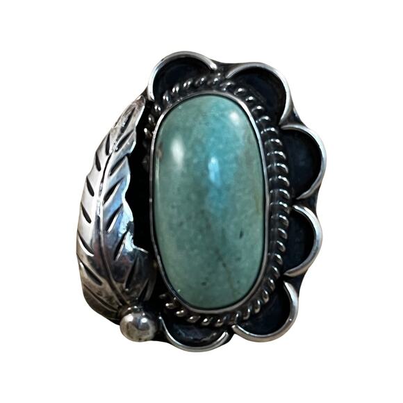 Vintage Green Turquoise Ring, Native American Indian Ring Sz 6.5 - Picture 1 of 12